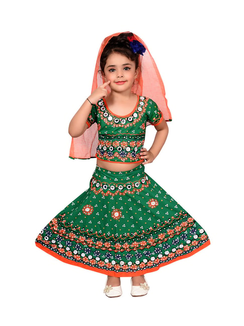 Buy Cotton Printed 3 Piece Lehenga Choli Set for Kids Online at Fabindia |  10711894