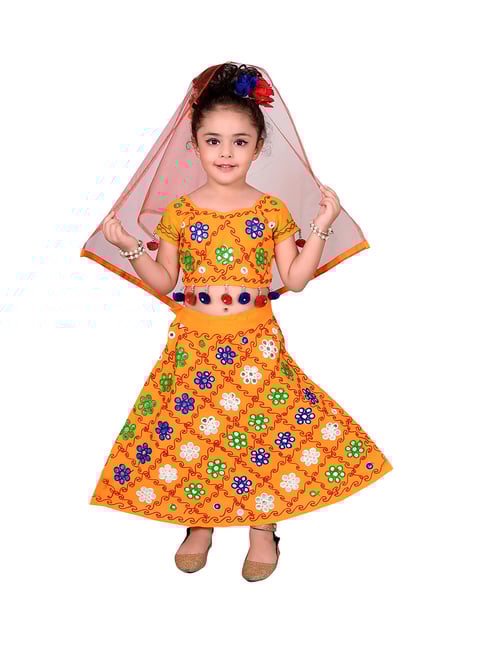 Ahhaaaa Kids Yellow & Red Embroidered Choli, Lehenga with Dupatta-picture-16