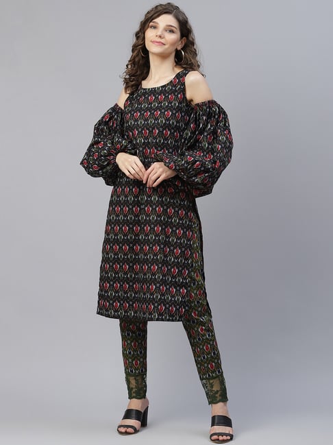 Aks Black Printed Kurta Pant Set