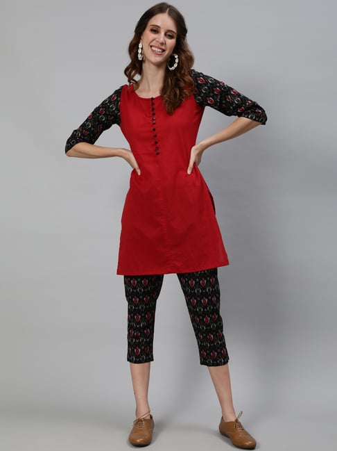 Aks Maroon & Black Printed Kurta Pant Set