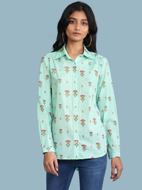 aarke Ritu Kumar Turquoise Floral Print Shirt Price in India