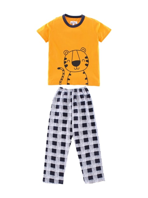 Nite Flite Kids Mustard &amp; Navy Blue Tiger Safari Pyjama Set