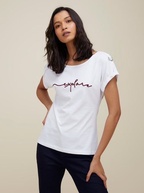LOV by Westside White Embroidered Ben T-Shirt Price in India