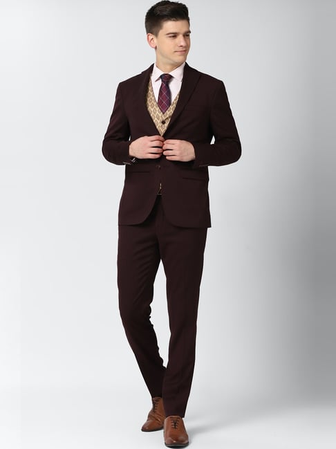 Topman straight wool mix herringbone suit trousers in brown | ASOS