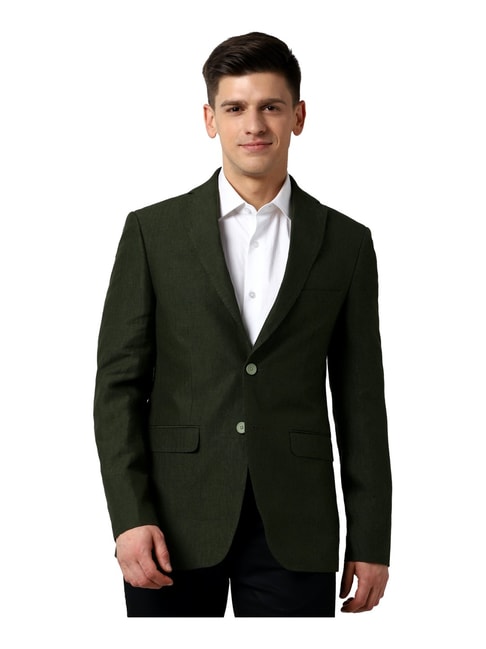 Buy Peter England Olive Green Linen Slim Fit Blazer for Mens Online @ Tata  CLiQ