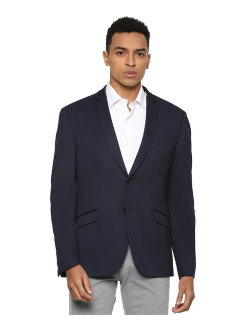 Buy Van Heusen Men Blue Textured Slim Fit Formal Blazer online