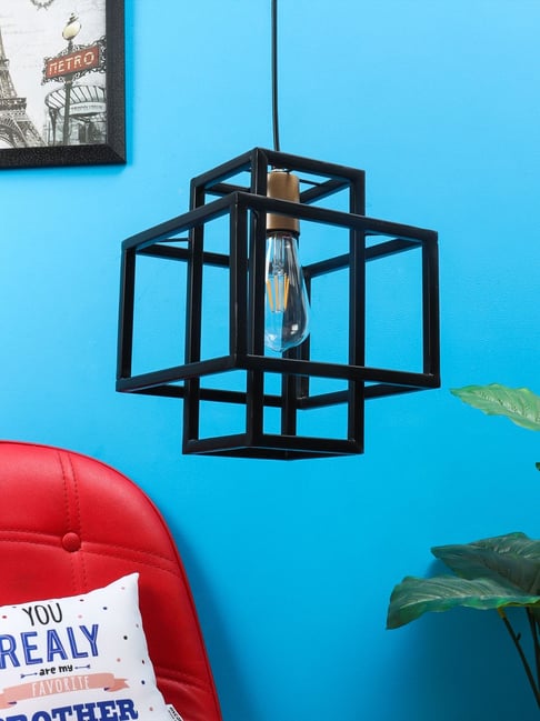 Tayhaa Cuboidal Cage Ceiling Lamp in Black
