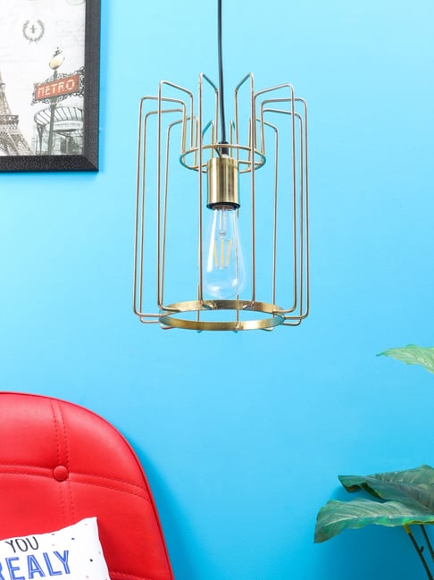 Tayhaa Vertical Cage Pendant Lamp in Golden
