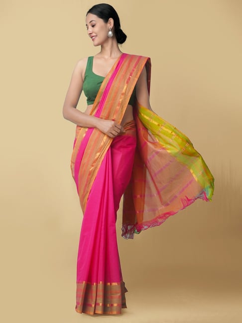 Unnati Silks Pink Pure Pavani Mangalagiri Cotton Saree With Blouse Price in India