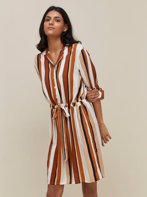 LOV by Westside Beige Stripe Shirtdress Price in India