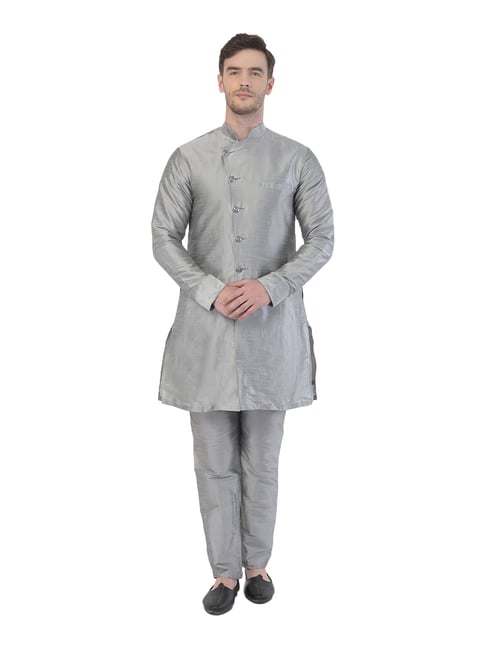 Buy Yellow Linen Silk Hand Kurta Trouser Set For Men by Jatin Malik Online  at Aza Fashions.