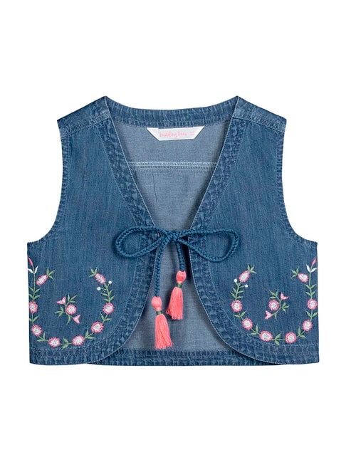 Budding Bees Kids Blue Cotton Embroidered Jacket