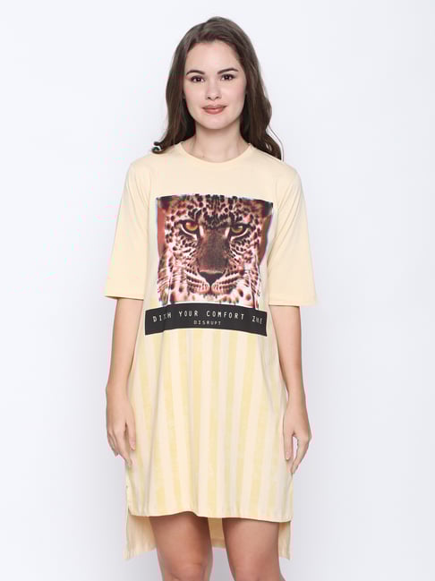 Buy Disrupt Beige Printed Cotton High-Low Dress for Women Online