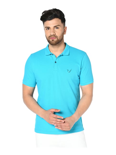 Blackberrys Sky Blue Cotton Slim Fit Polo T-Shirt