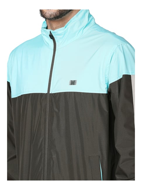 Buy Zeel Torquoise & Olive Mock Collar Wind Cheater Jacket for