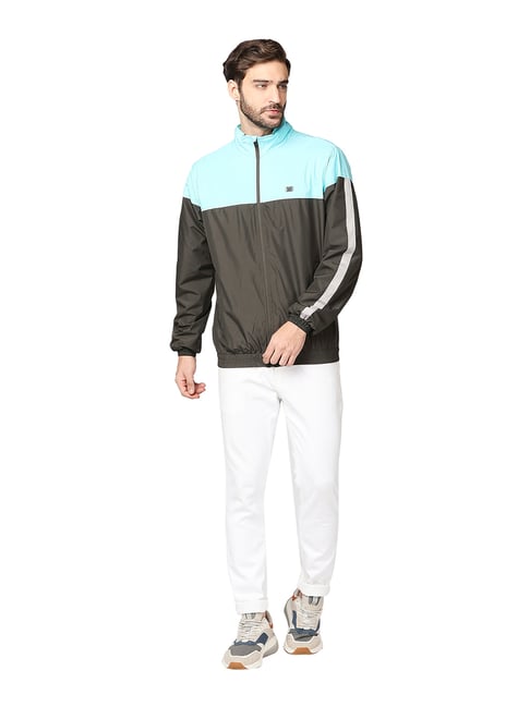Buy Zeel Torquoise & Olive Mock Collar Wind Cheater Jacket for