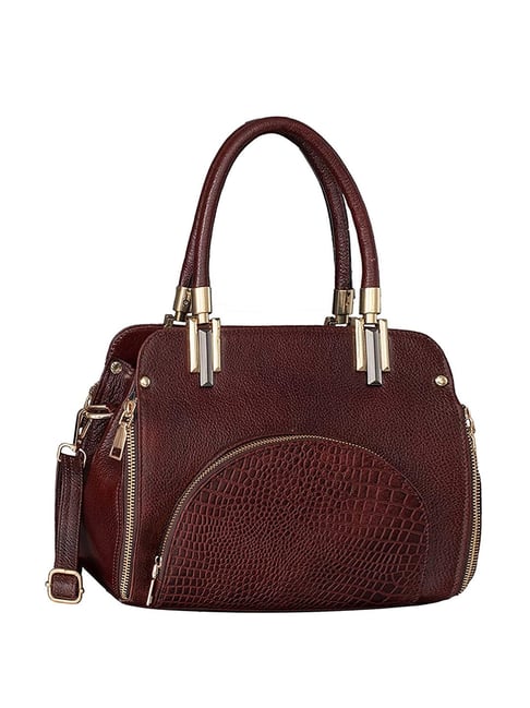 Fashion Womens Brown Leather Handbag Structured Satchel Handbag Brown