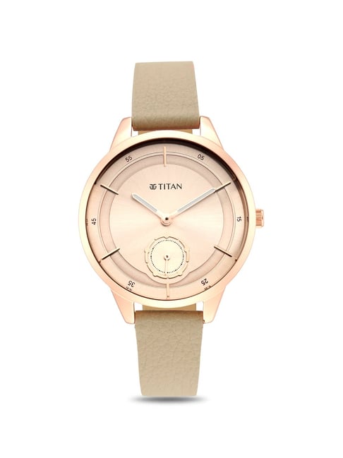 Titan Solidarity Rose Gold Dial Beige Leather Strap Watch