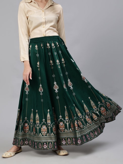 Jaipur Kurti Green Embroidered Skirt Price in India