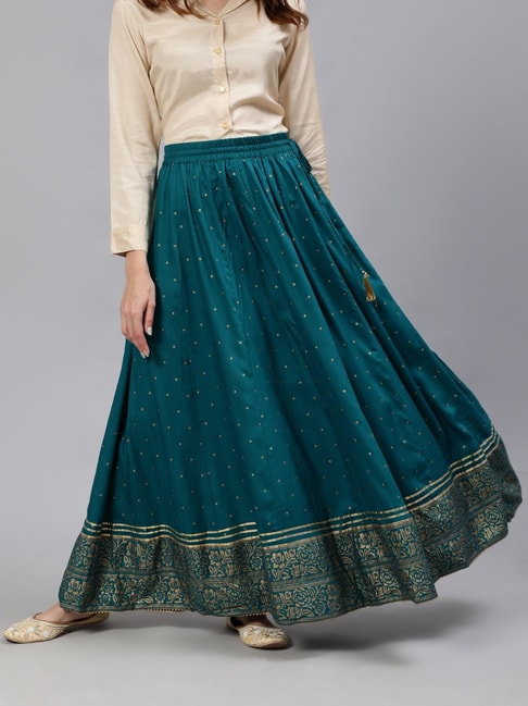 Jaipur Kurti Turquoise Blue Embroidered Skirt Price in India