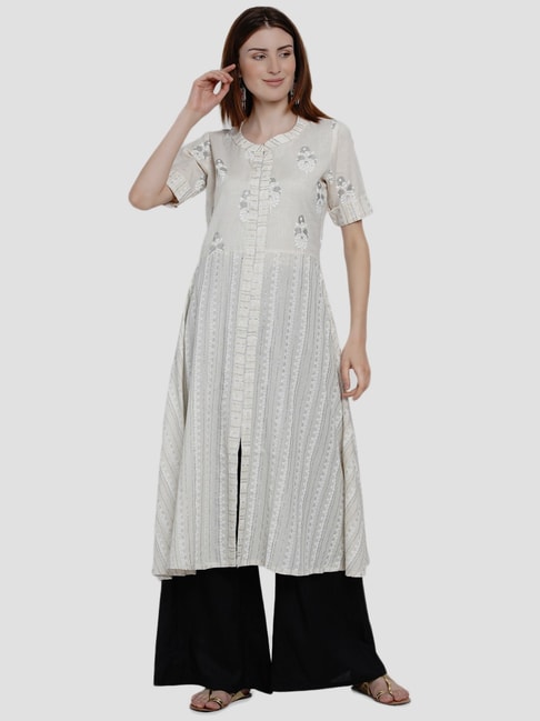 Buy Bae's Wardrobe BEFINEL Women's Check Design Rayon A Line Center Cut  Kurti with White Pant Set - Blue White - XXL (44) at Amazon.in
