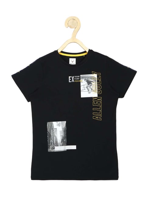 Allen Solly Junior Black Cotton Printed T-Shirt