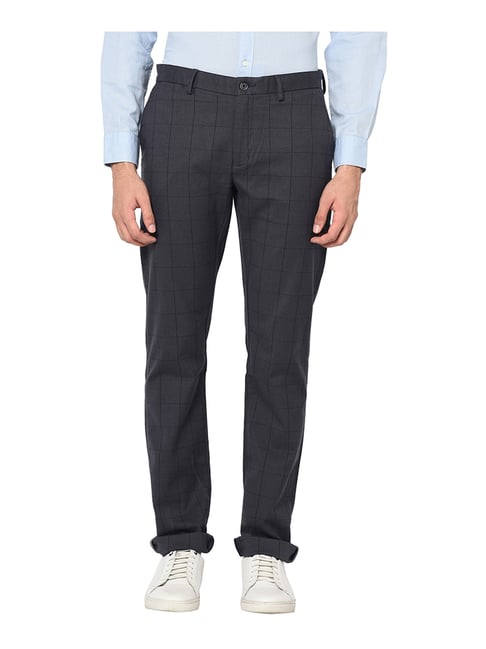 Blackberrys Dark Grey Slim Fit Checks Trousers