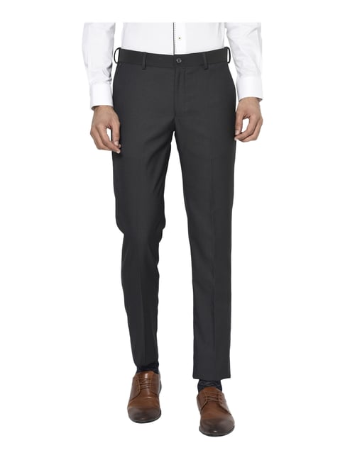 Blackberrys Dark Grey Slim Fit Flat Front Trousers