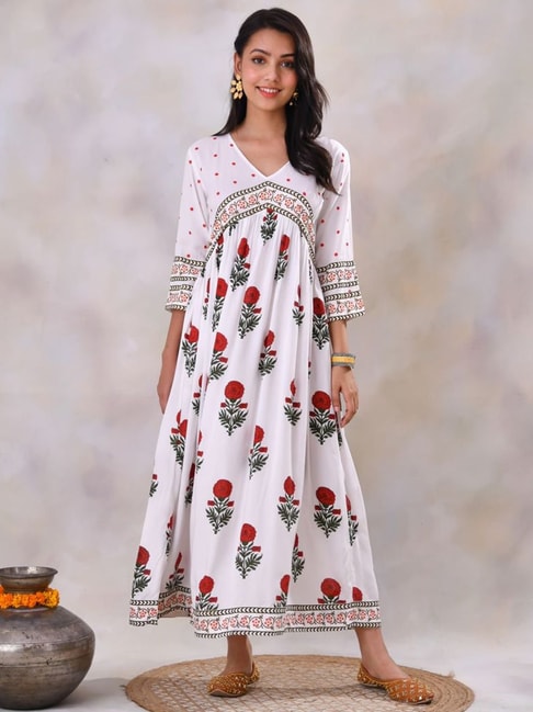 Rustorange Off White Printed Dress Price in India