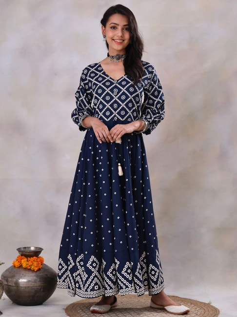Rustorange Blue Printed Dress Price in India