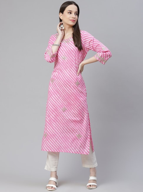 Buy Anni Designer Women's Cotton Blend Pink Straight Printed Kurta with  Trousers Online at Best Prices in India - JioMart.