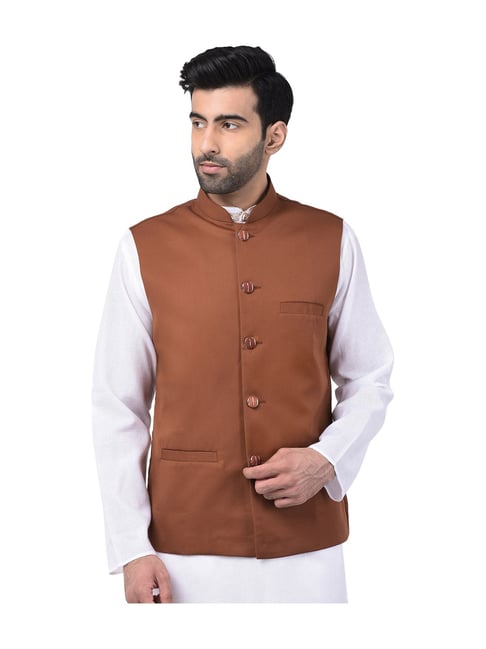 Embroidered Cotton Nehru Jacket in Grey : MNK340