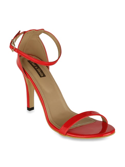 Flat N Heels Women's Red Ankle Strap Stilettos