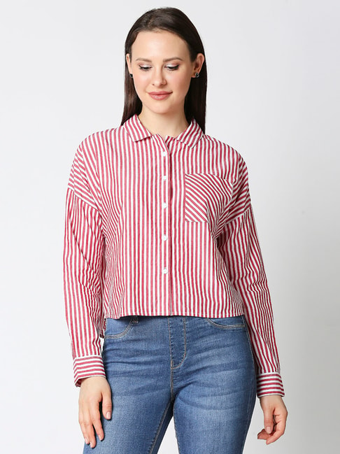 Bewakoof Red & White Striped Shirt Price in India