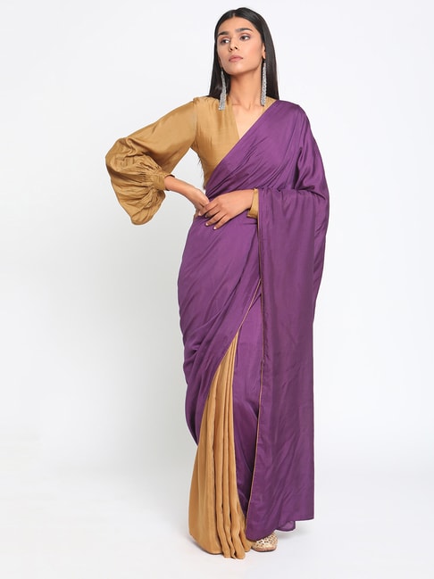 true Browns Golden & Purple Ready To Wear Saree Price in India
