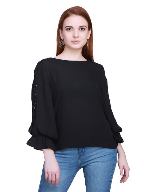 Buy MADAME Black Boat Neck Top for Women's Online @ Tata CLiQ