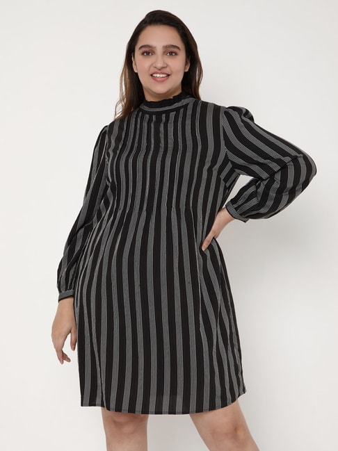Vero Moda Black & Grey Striped Dress Price in India