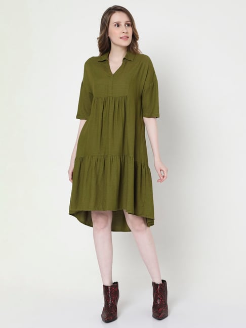 Vero Moda Olive Textured Dress Price in India