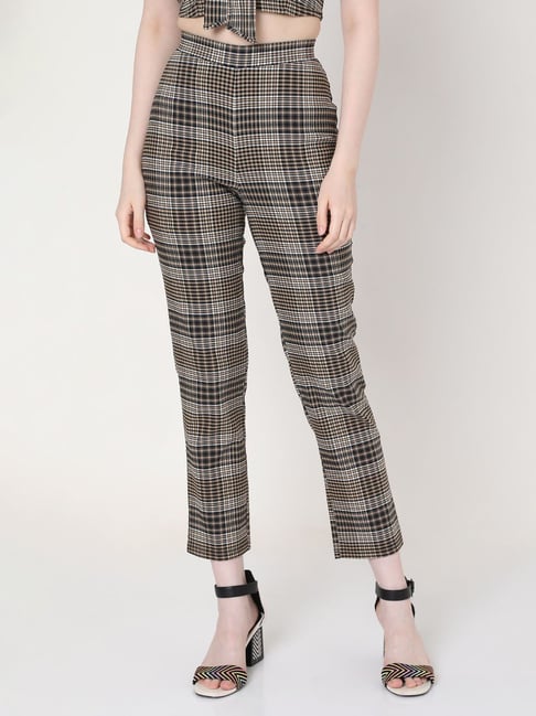 Vero Moda Brown & Black Checks Trousers