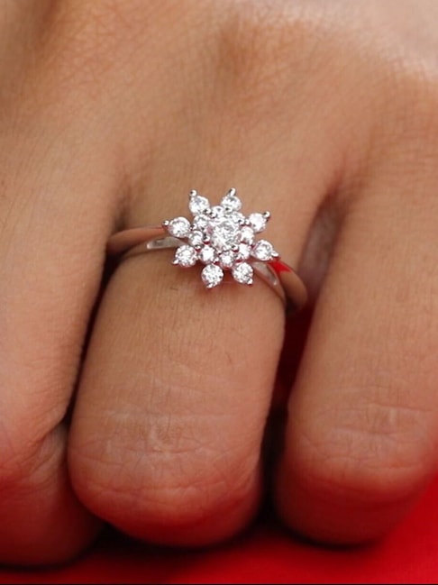 Ring Diamond 14K Rose Gold Enamel Flower Design - Yourgreatfinds