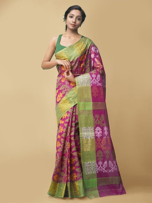 Pink Bengal Cotton Hand Woven Tant Saree