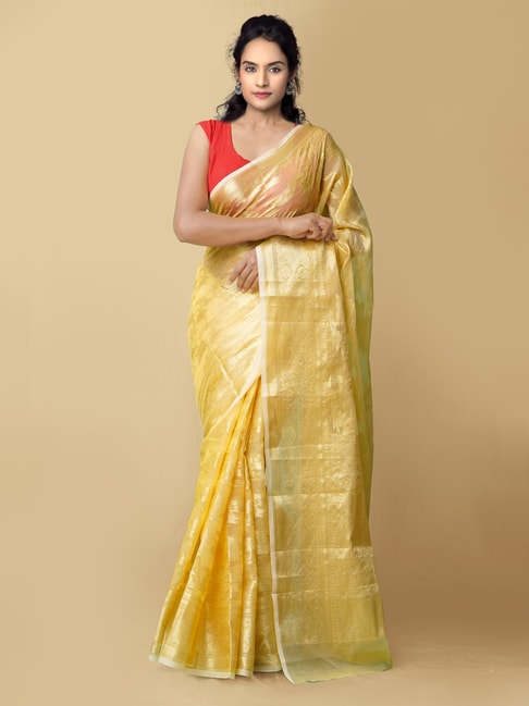 Unnati Silks Yellow Kota Banarasi Saree With Blouse Price in India