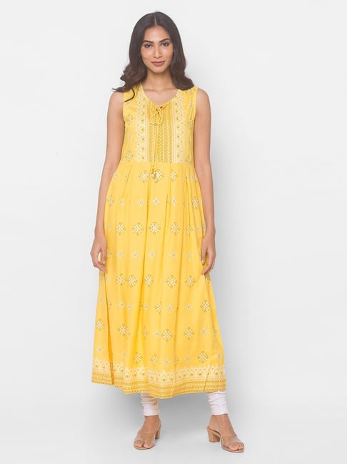 Globus Yellow Printed Dress Price in India