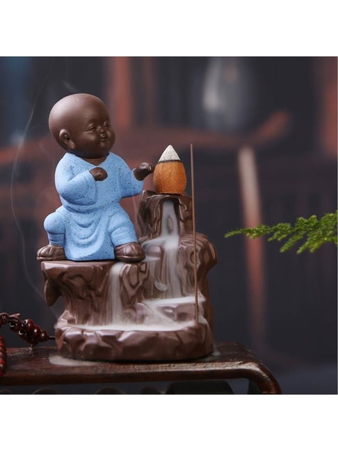 ecraftindia Karate Style Monk Buddha Smoke Backflow Incense Holder Showpiece with 10 free Smoke Backflow Cones-picture-33