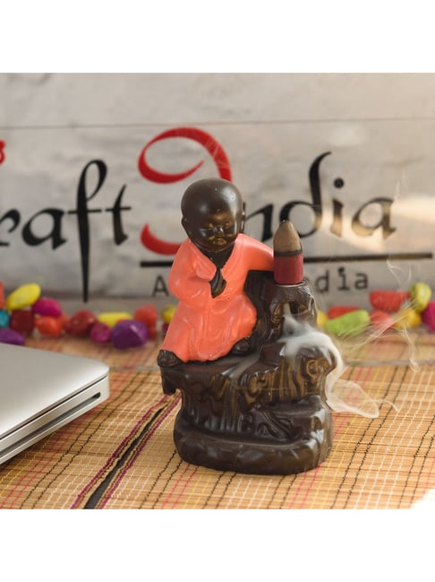 ecraftindia Karate Style Monk Buddha Decorative Showpiece with 10 free Smoke Backflow Scented Cone Incenses-picture-45