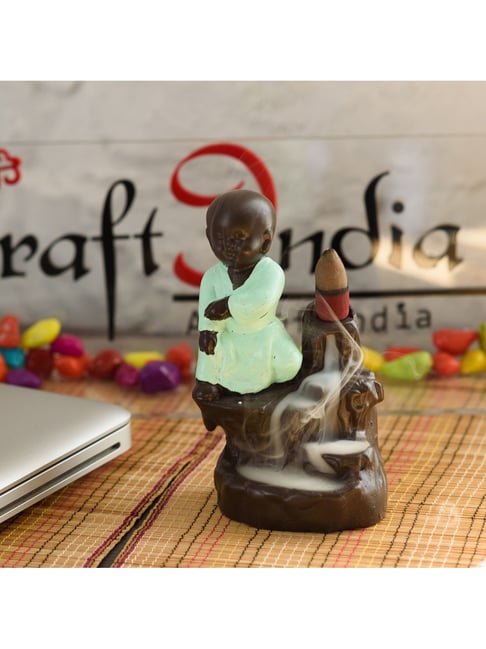 ecraftindia Karate Style Monk Buddha Decorative Showpiece with 10 free Smoke Backflow Scented Cone Incenses-picture-16