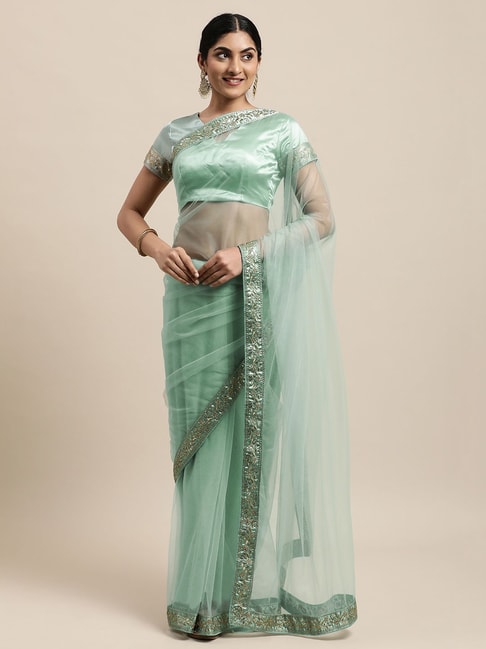 Janasya Green Saree With Unstitched Blouse Price in India