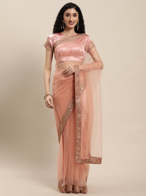 Janasya Peach Saree With Unstitched Blouse Price in India