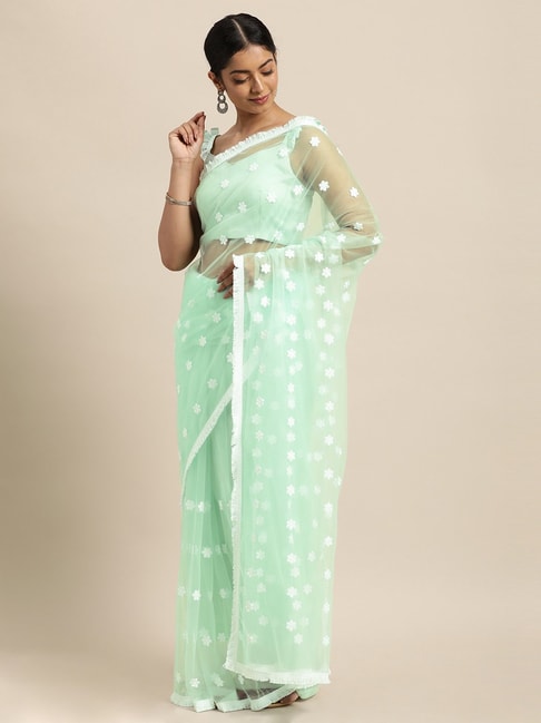 Janasya Green Embroidered Saree With Unstitched Blouse Price in India