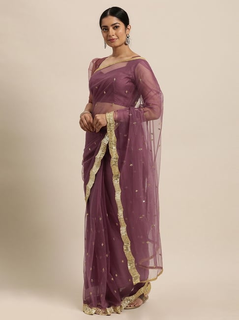 Janasya Purple Embellished Saree With Unstitched Blouse Price in India